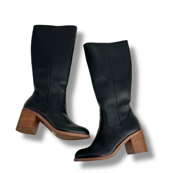 NEW Dolce Vita Ullah Tall Black Boots Size 9 Faux Leather Block Heel Round Toe - Picture 2 of 10